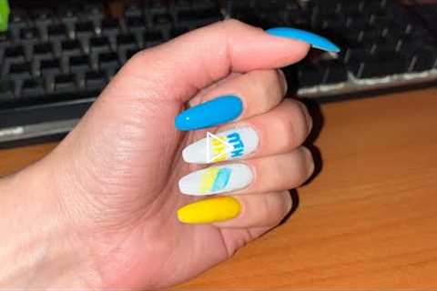 ASMR Video. Ukrainian patriotic manicure. Blue and yellow nails