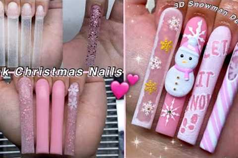 PINK CHRISTMAS POLYGEL NAILS💕 3D SNOWMAN NAIL ART & WINTER NAIL DESIGN! | Nail Tutorial