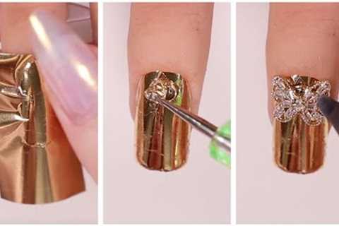 New Nail Art 2023 🎀 Gold & Pink Charm Nail Art Designs