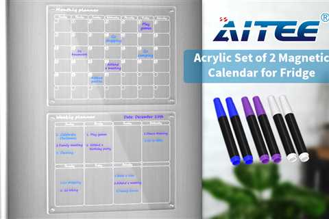 AITEE Acrylic Magnetic Monthly and Weekly Calendar for Fridge, Clear Set of 2 Dry Erase Board..