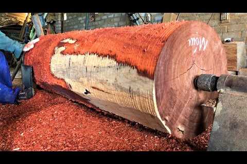 Woodworking Large Extremely Dangerous | Giant Woodturning | Skills Working With Giant RED Wood Lathe