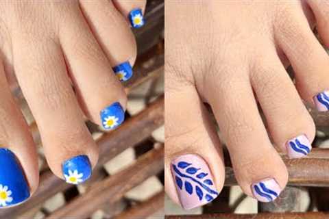 Awesome foot nail art and ideas for women | Floral & leaf pattern feet nail designs | Nail..