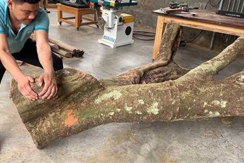 Building a Spectacular and Imposing Table from a Giant and Regal Tree Trunk: A Woodworking Feat