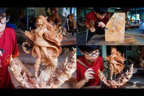 Carving Nezuko – Demon Slayer Out of Wood – Ingenious Chainsaw Skill Amazing Woodworking Techniques