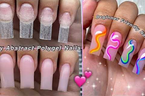 EASY ABSTRACT POLYGEL NAILS💕 BEGINNER FRIENDLY NAIL ART & SUMMER NAIL DESIGN! | Nail Tutorial